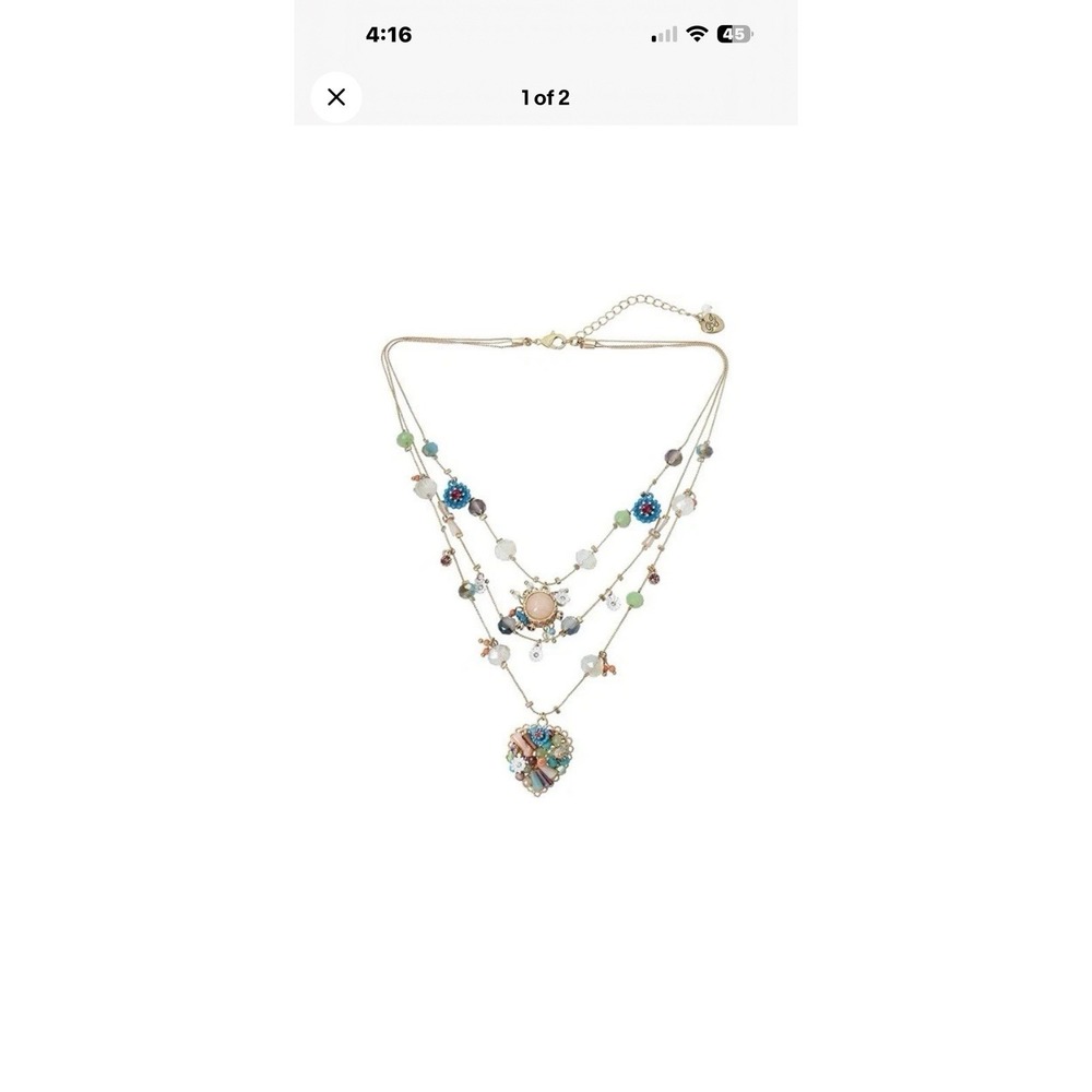 Betsey Johnson Layered Gold Charm Necklace Multi Strand Colorful Pendant EUC